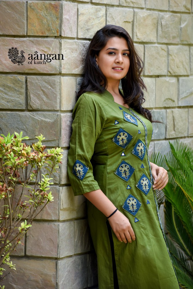 Light-Green Cotton Kurti with Banjara Embroidery